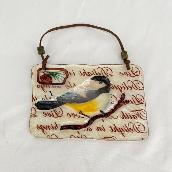 Vintage Chickadee Sun Catcher - Artisan Art Glass Hanging Art - Picture 2 of 2